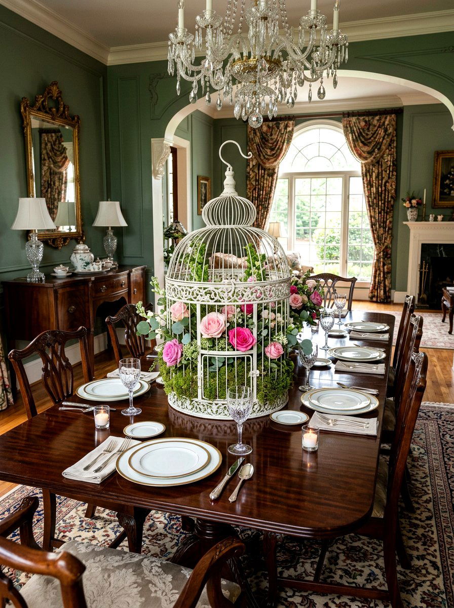 Birdcage Center Table Decor - 25 Spring Upcycled Decor Ideas