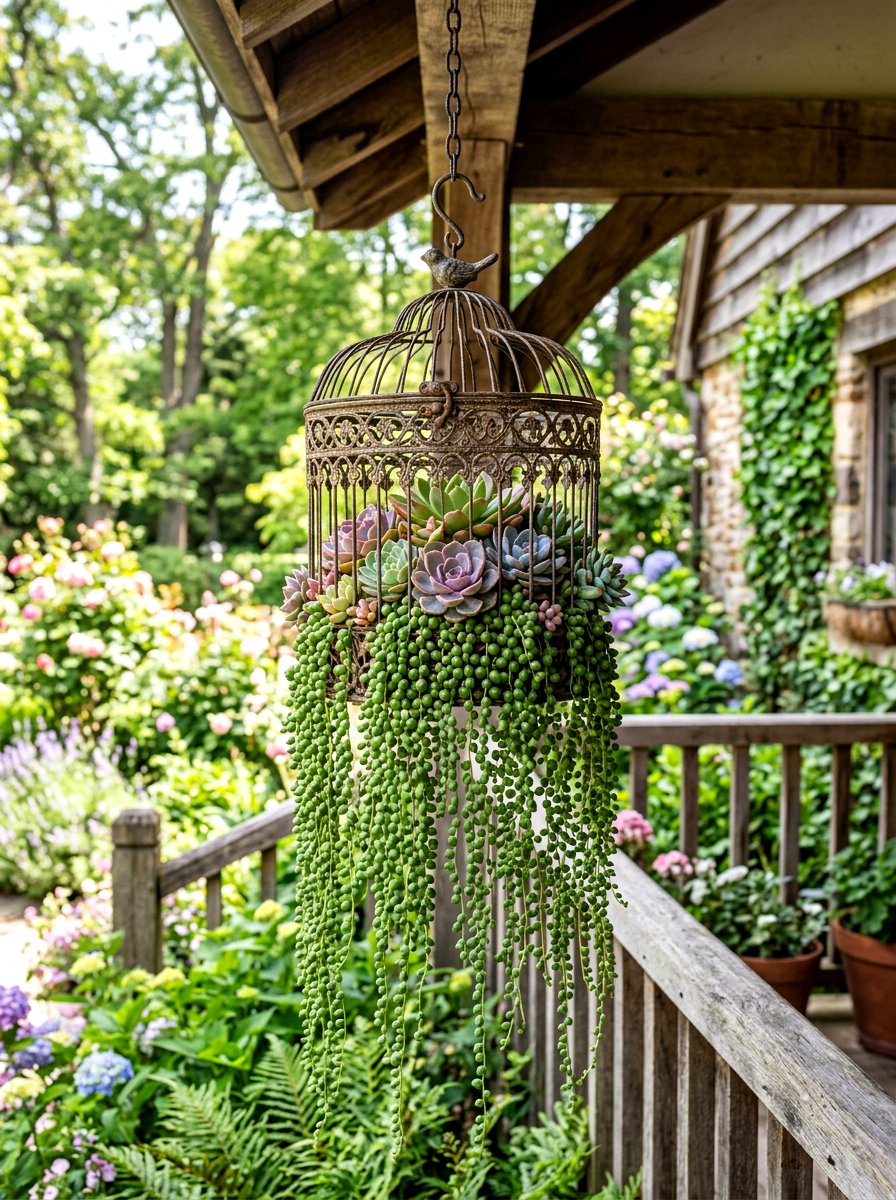 Birdcage Succulent Planter - 25 Spring Succulent Decor Ideas