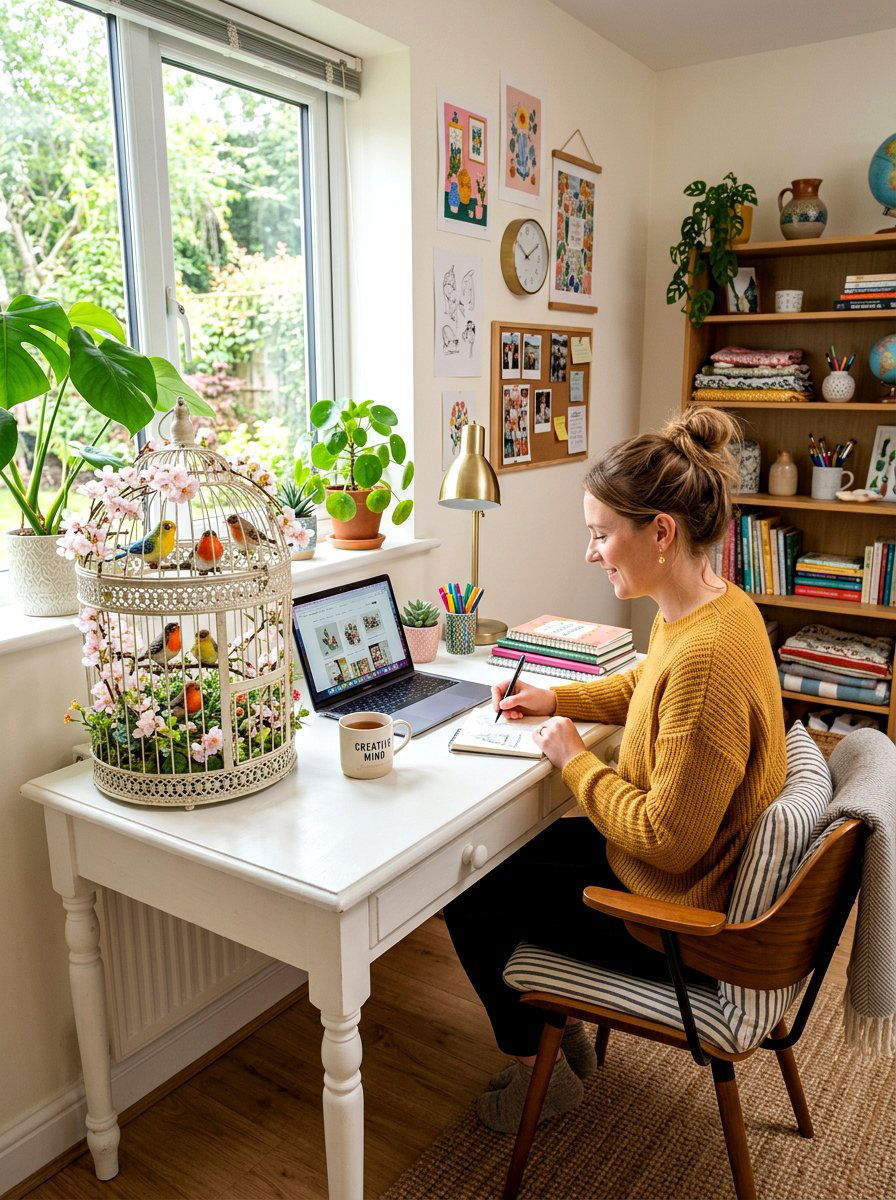 Birdcage With Small Bird Figurines - 25 Spring Birdcage Decor Ideas