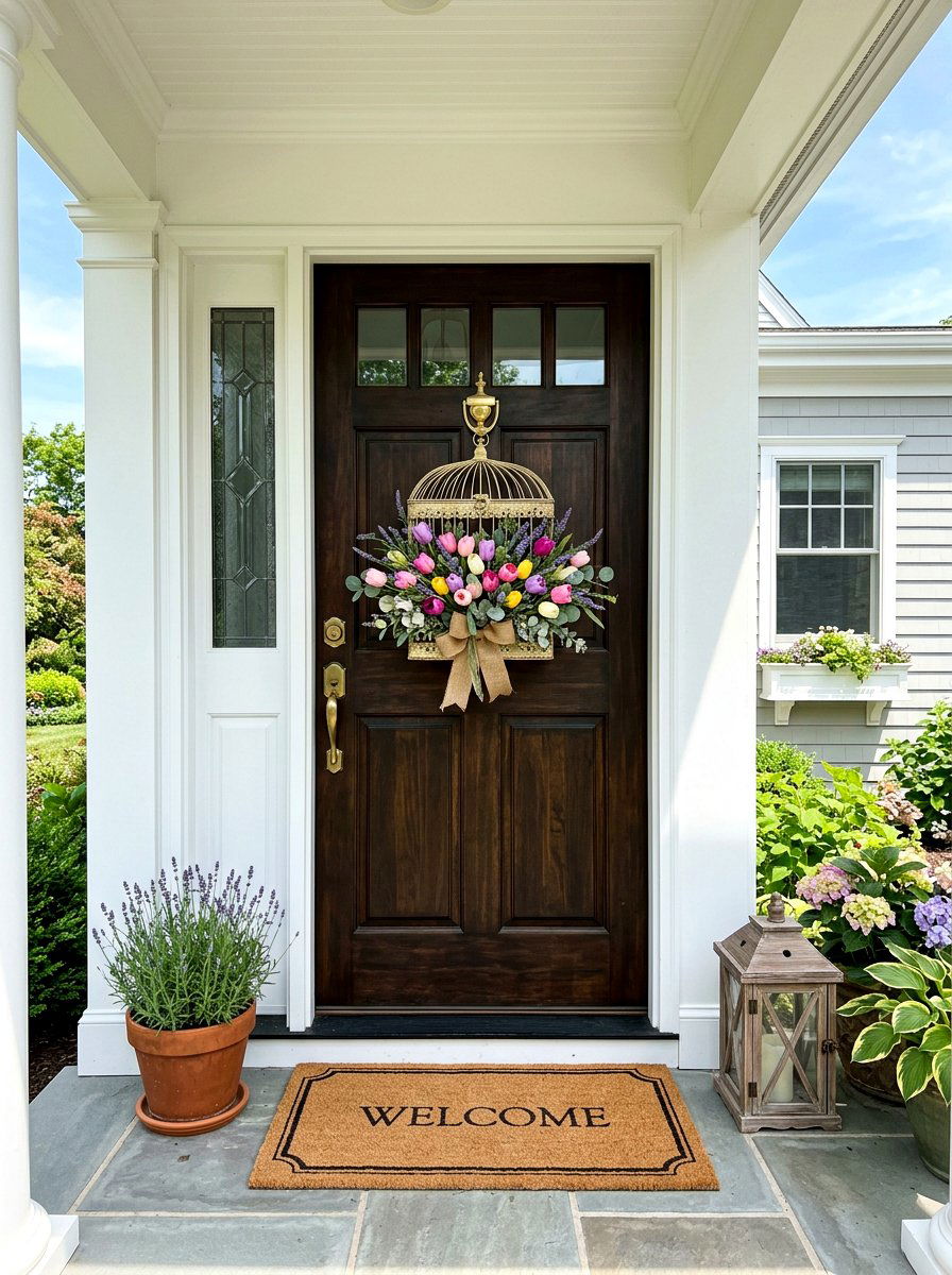 Birdcage Wreath For Front Door Display - 25 Spring Birdcage Decor Ideas