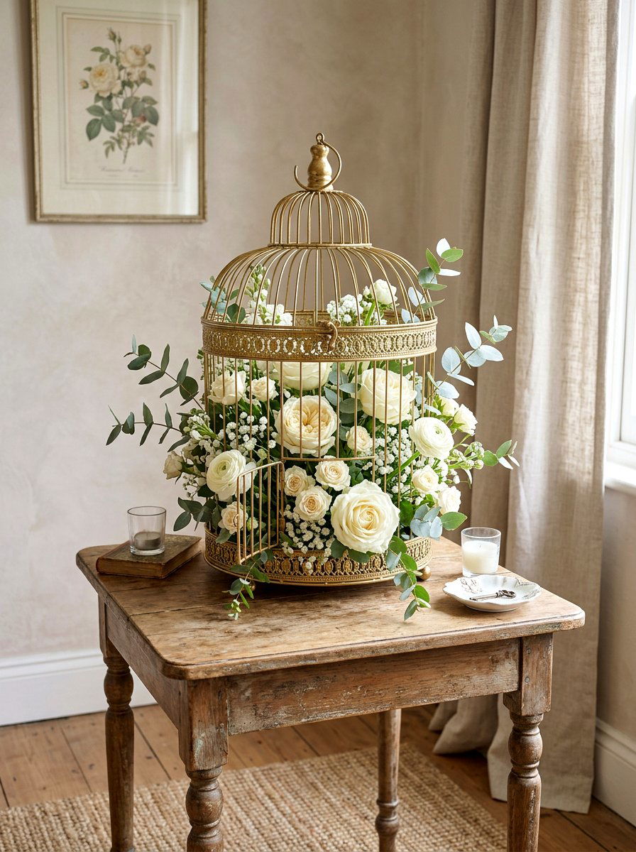 Birdcage floral arrangement - 25 Spring Cocktail Party Decor Ideas