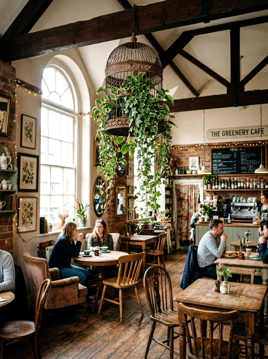 Birdcage hanging planter - 25 Spring Restaurant Decor Ideas