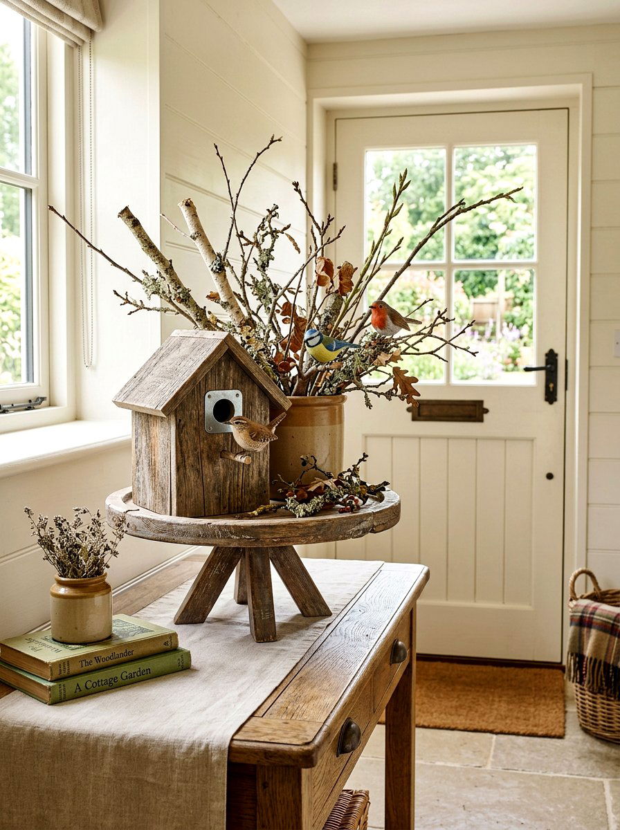 Birdhouse And Foraged Twigs - 25 Spring Cake Stand Decor Ideas