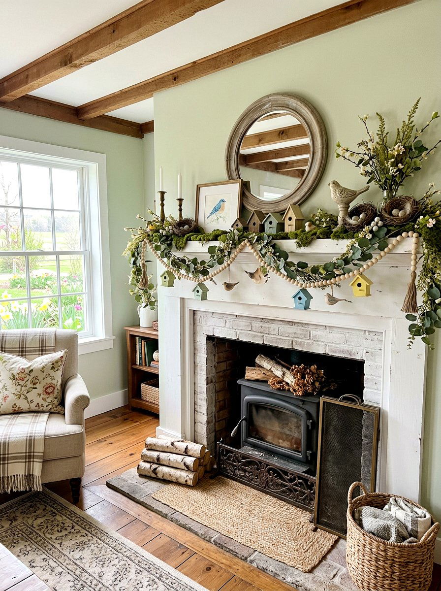 Birdhouse Charm Wood Bead Garland - 25 Spring Bead Garland Ideas