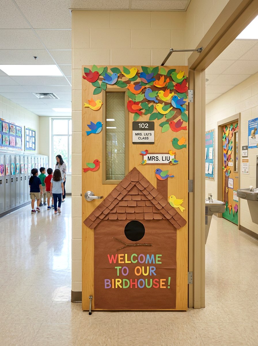Birdhouse Classroom Door - 25 Spring Door Decoration Ideas for Classroom