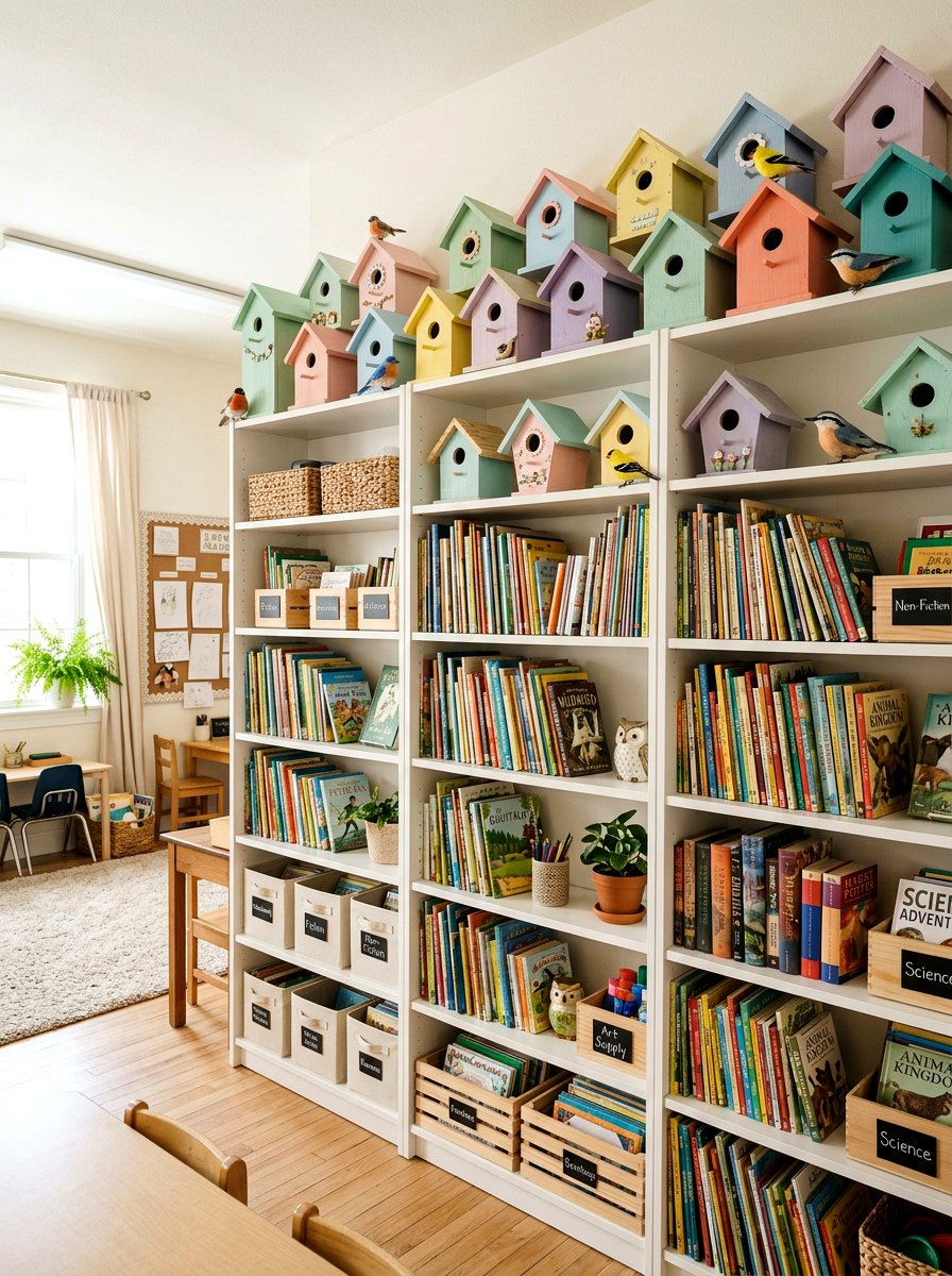Birdhouse Classroom Shelves - 25 Spring Classroom Decor Ideas