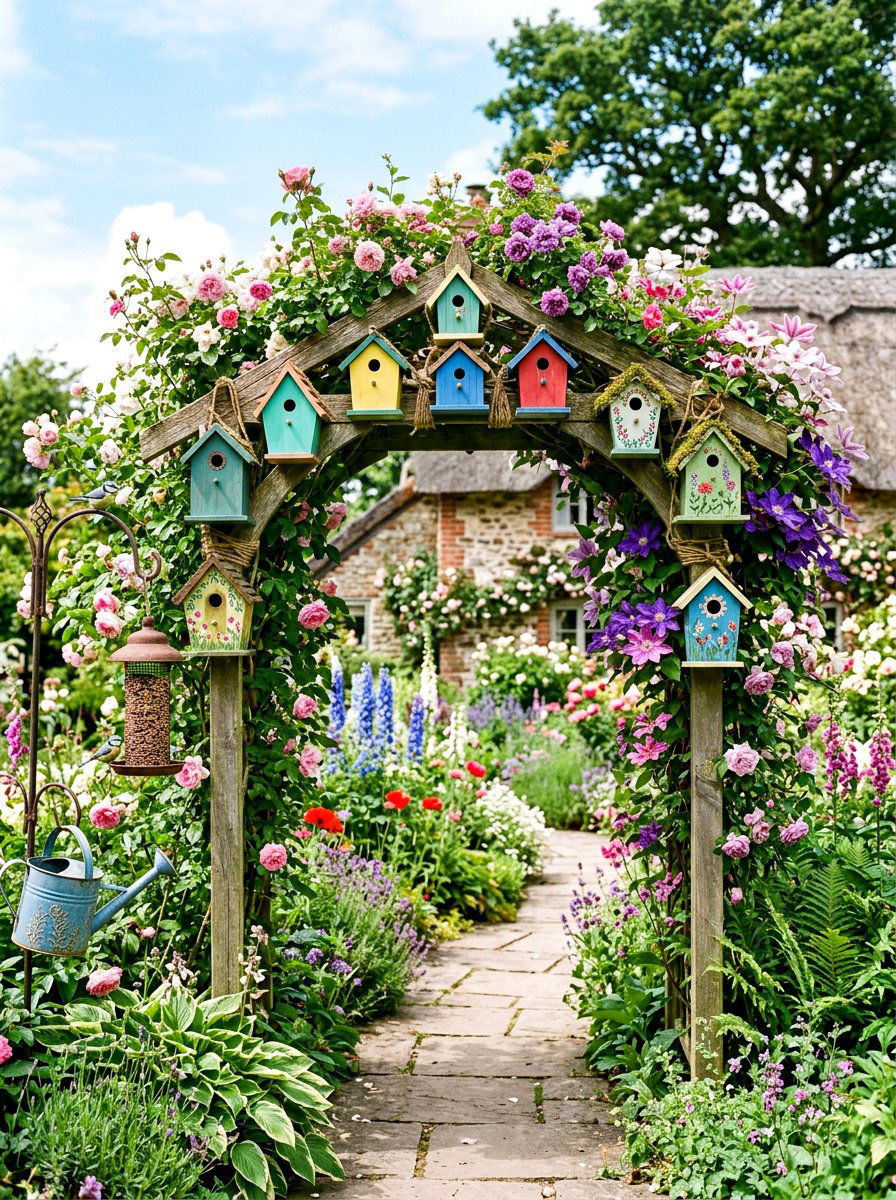 Birdhouse Garden Decor - 25 Spring Arbor Decor Ideas