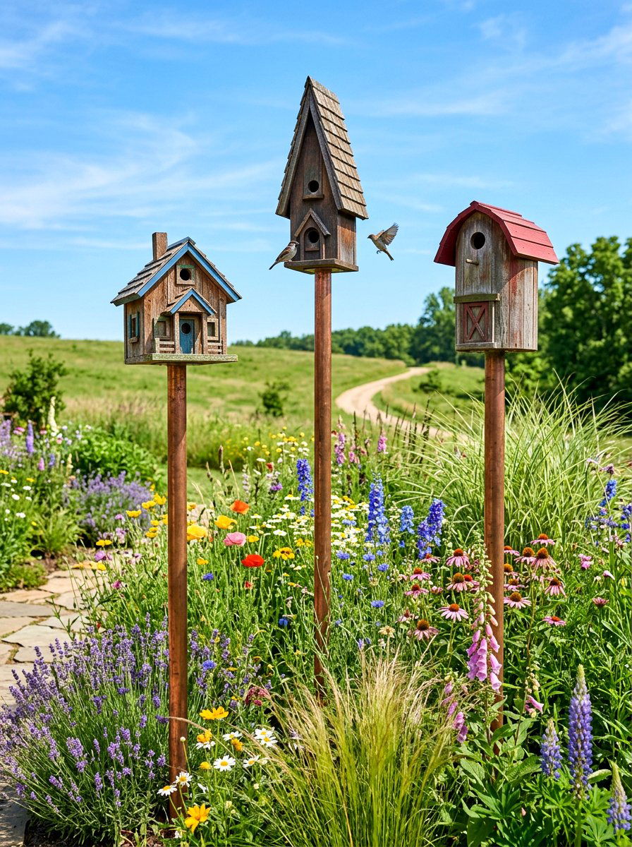 Birdhouse Garden Display - 25 Spring Yard Decor Ideas