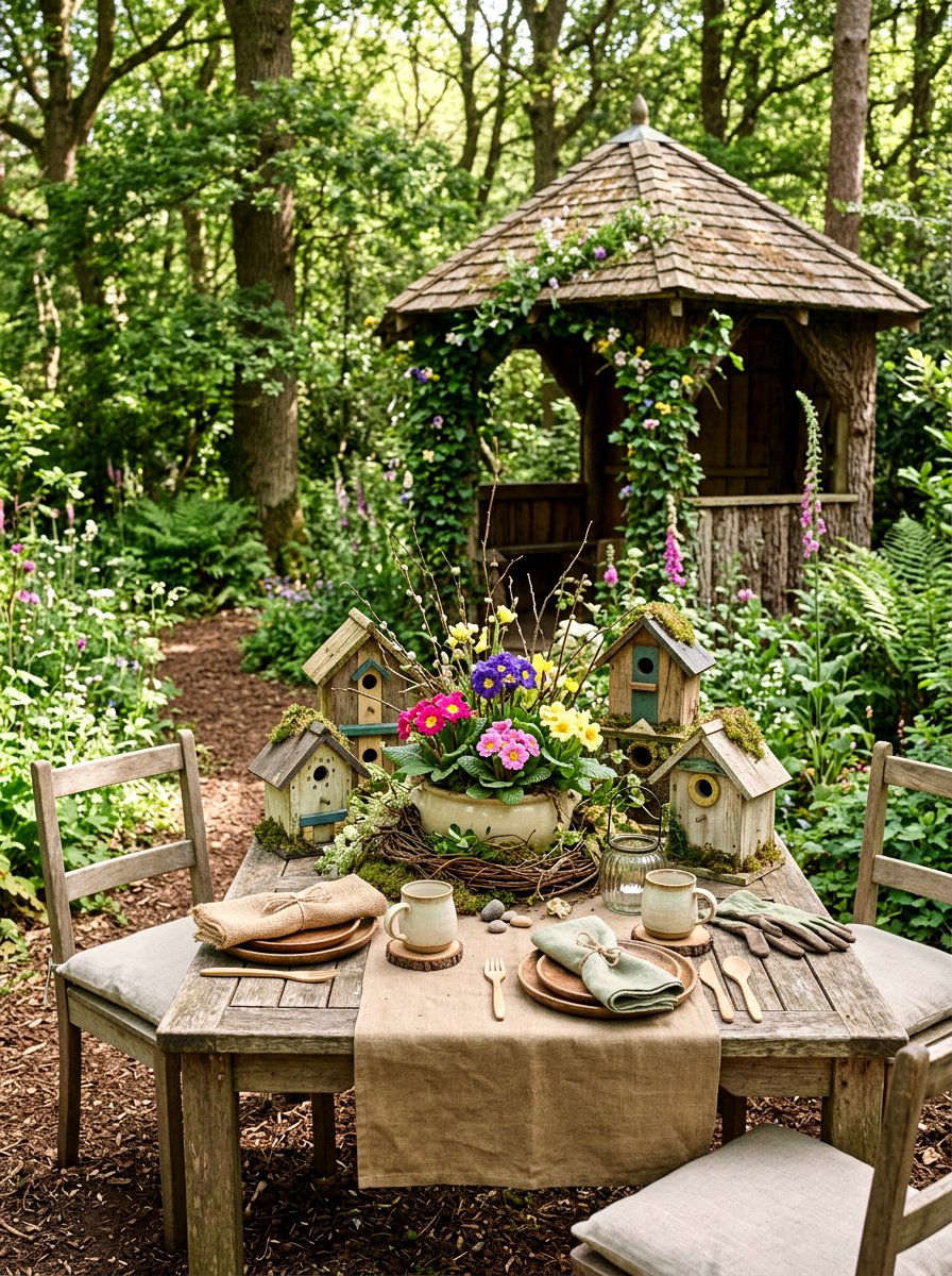Birdhouse Garden Table - 25 Spring Gazebo Table Decor Ideas