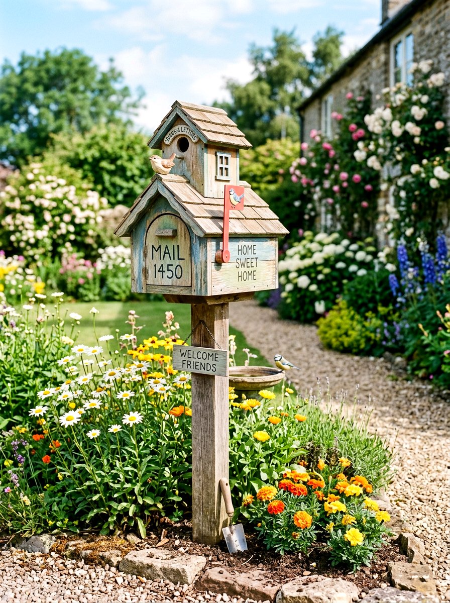 Birdhouse Mailbox Planter - 25 Spring Mailbox Garden Ideas