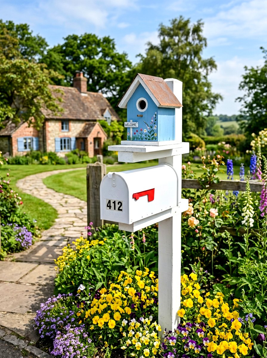 Birdhouse Mailbox Topper - 25 Spring Mailbox Post Decor Ideas