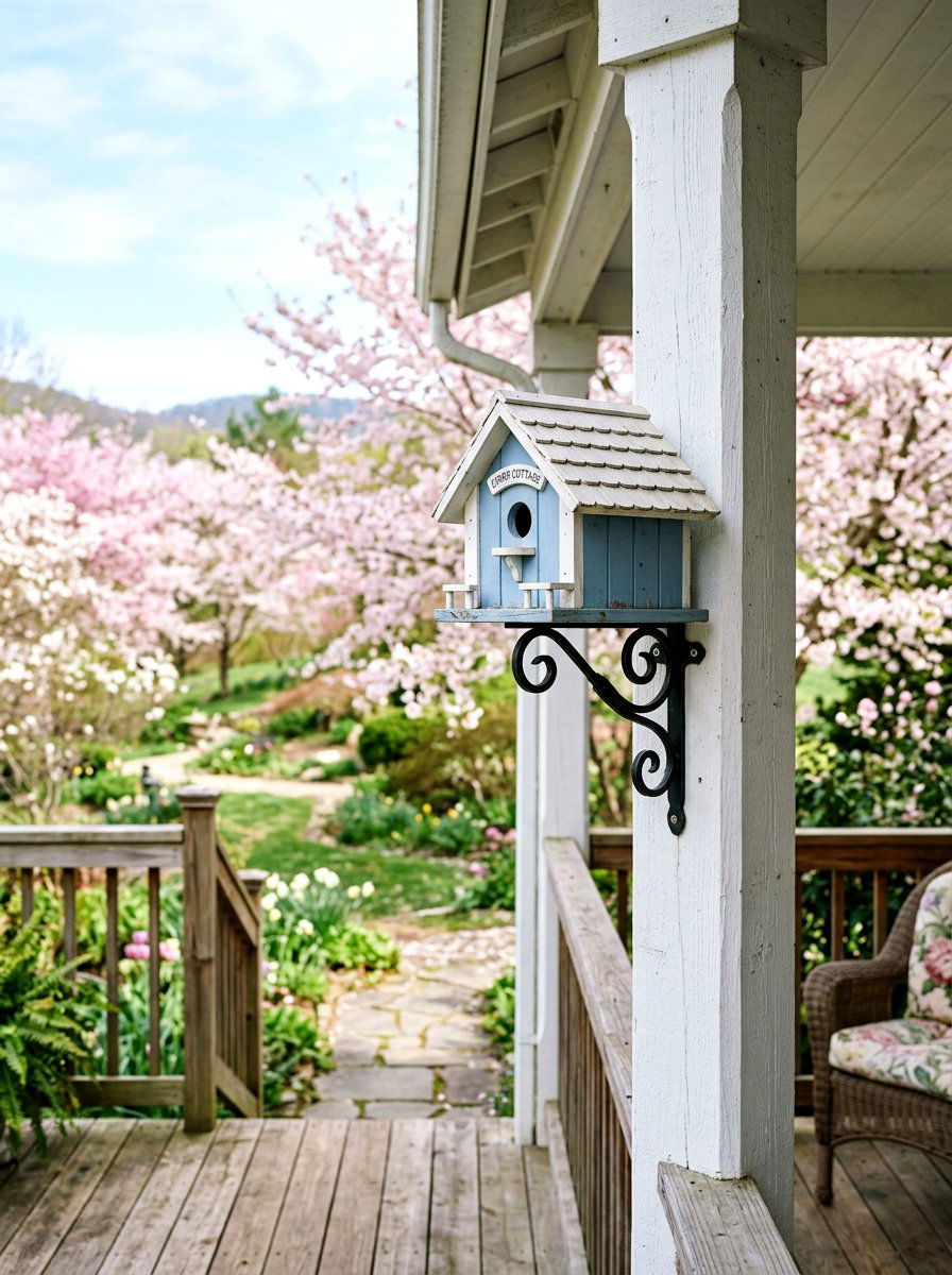 Birdhouse Mount Porch Post - 25 Spring Porch Post Decor Ideas