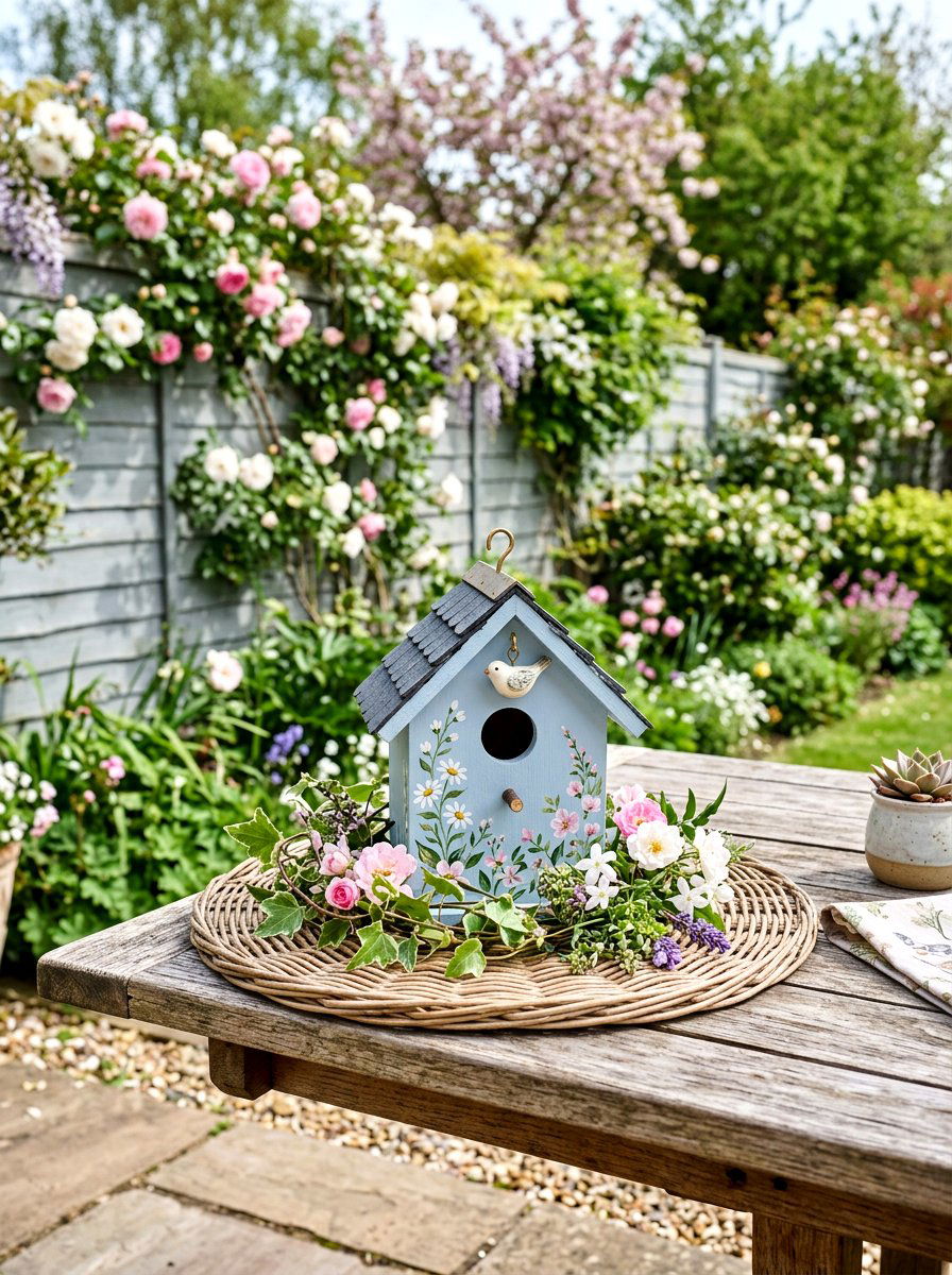 Birdhouse Table Accent - 25 Spring Outdoor Table Decor Ideas