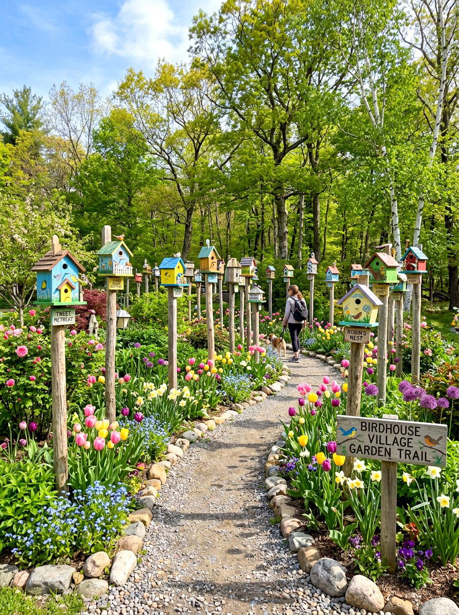 Birdhouse Village Garden Trail - 25 Spring Garden Pathway Decor Ideas