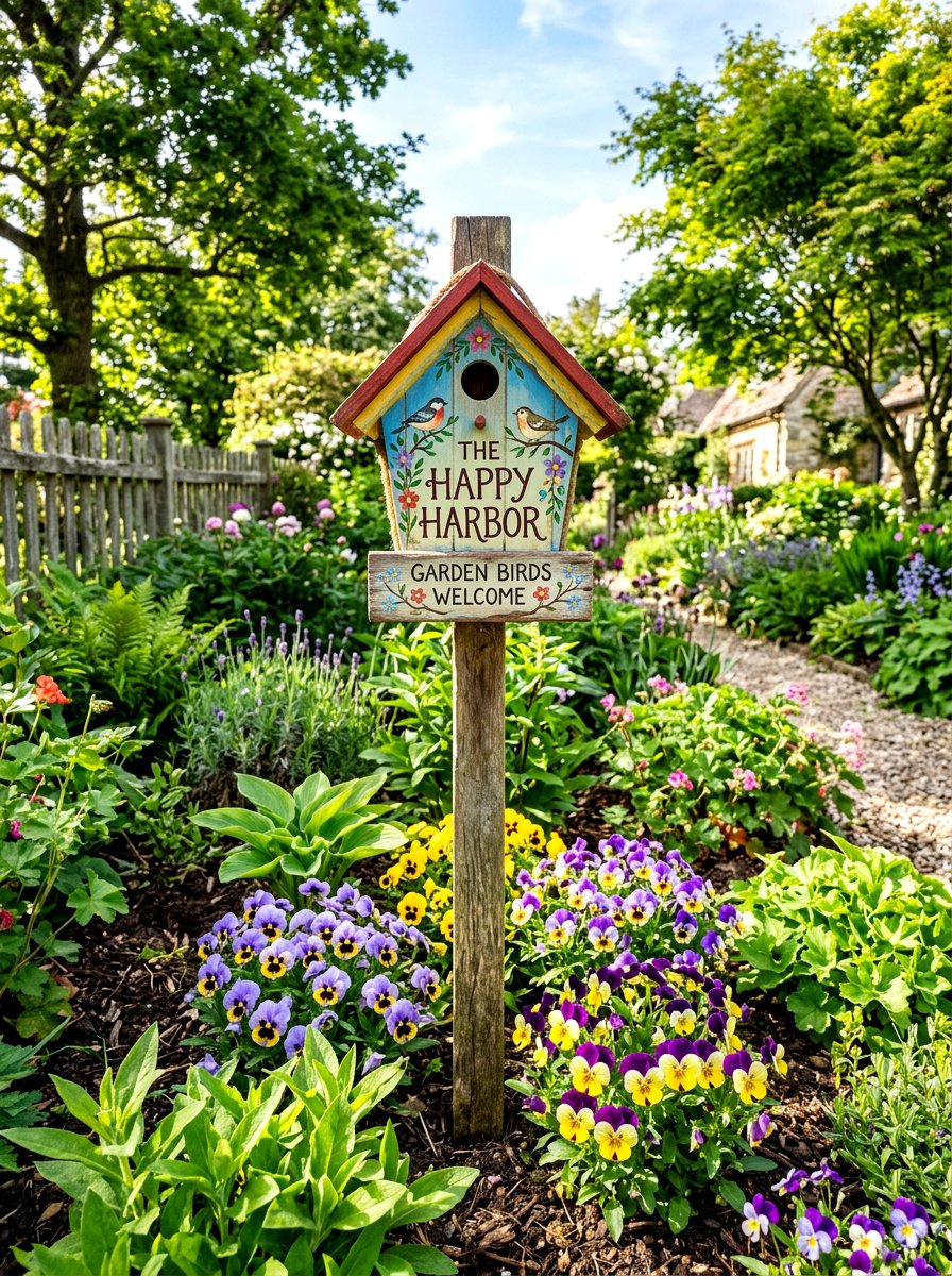 Birdhouse Wooden Yard Sign - 25 Spring Wooden Sign Ideas