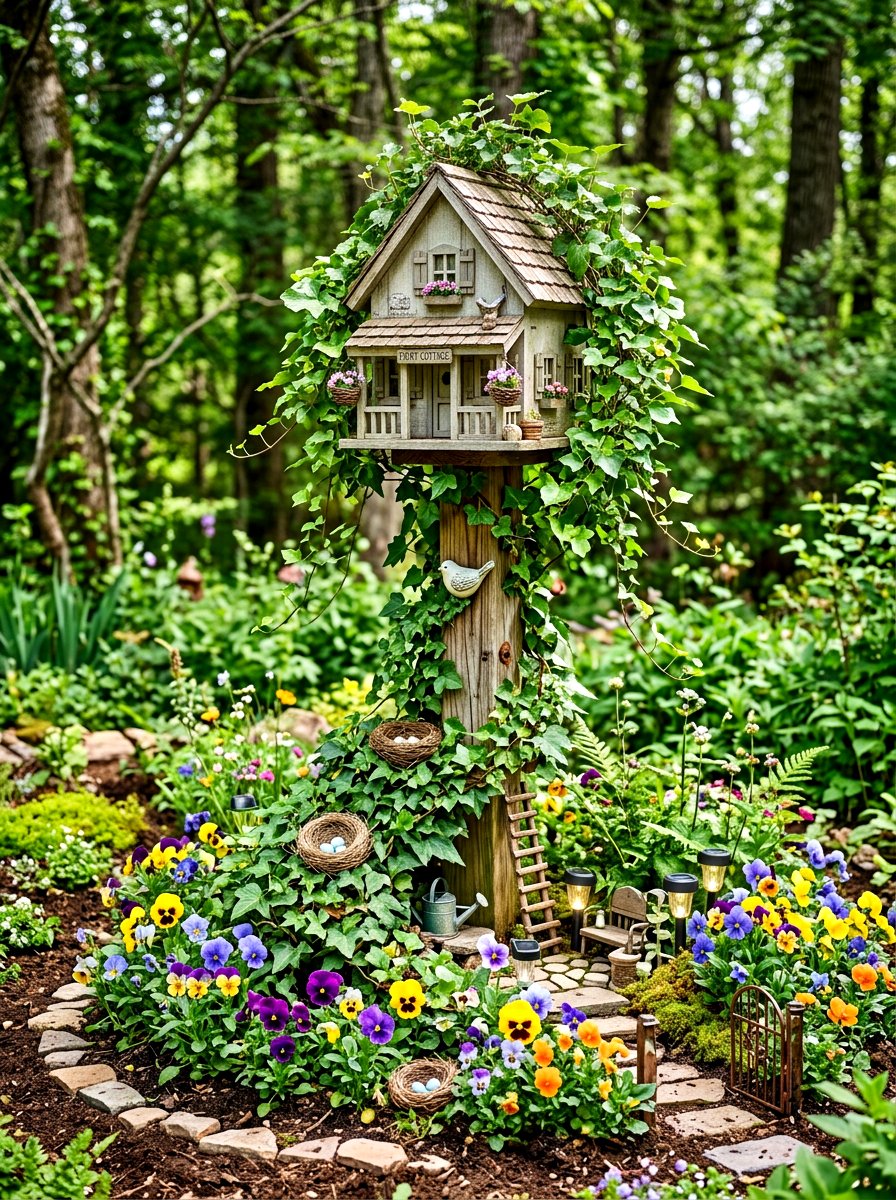 Birdhouse fairy garden - 25 Spring Fairy Garden Ideas