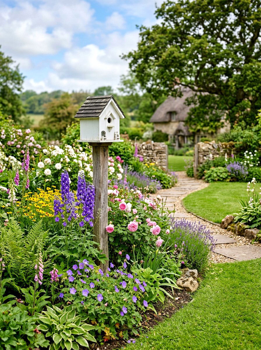 Birdhouse garden accent - 25 Spring Budget Decor Ideas