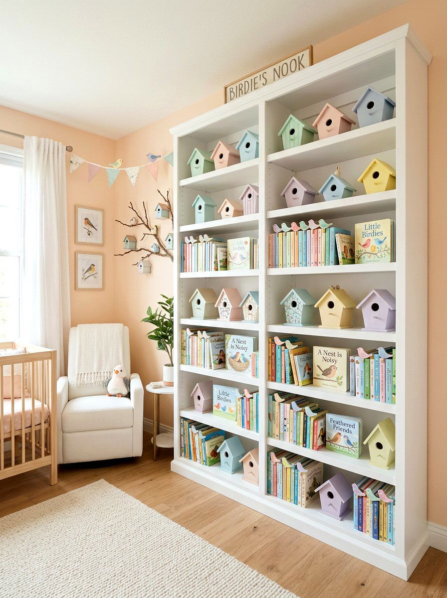 Birdhouse nursery bookshelf - 25 Spring Bookshelf Ideas for Kids