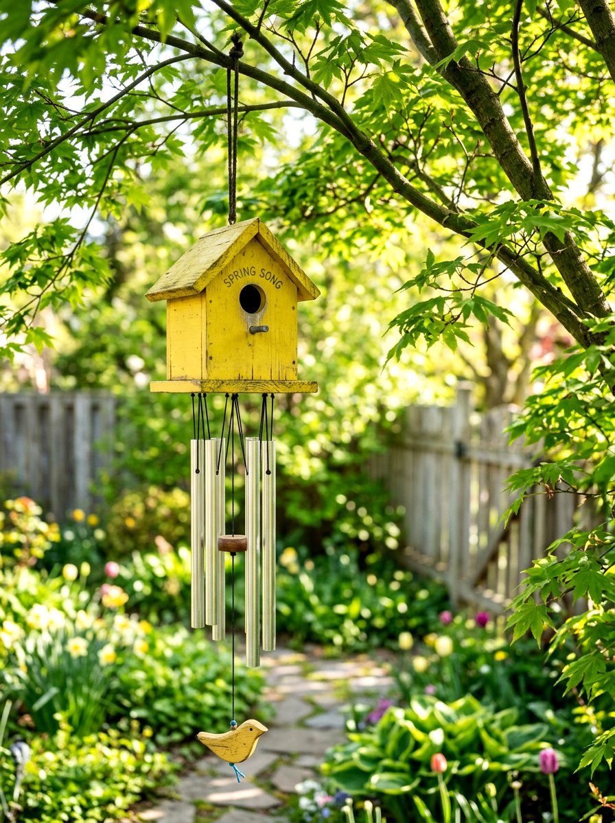 Birdhouse wind chime - 25 Spring DIY Wind Chime Ideas