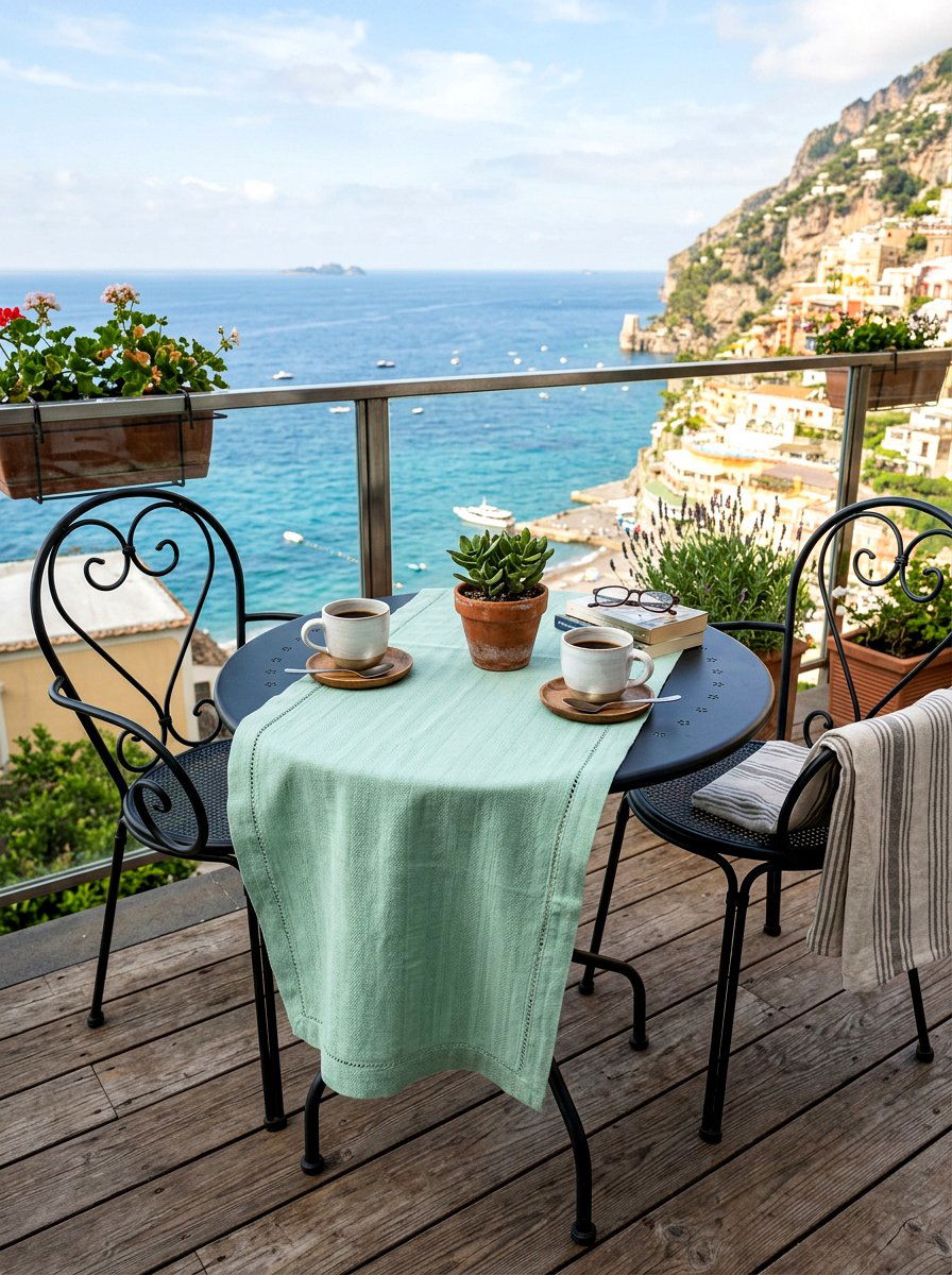 Bistro Table Runner - 25 Spring Balcony Table Decor Ideas