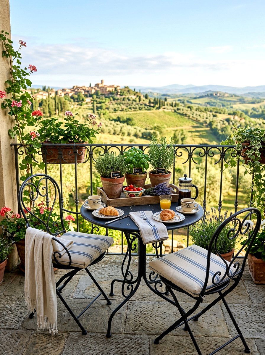 Bistro set herb decor - 25 Spring Balcony Herb Garden Ideas