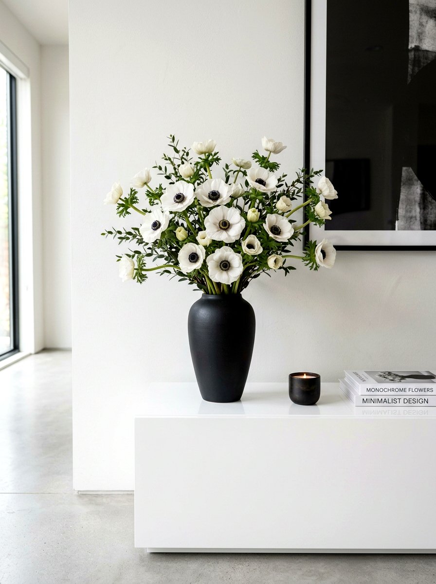 Black And White Anemone Display - 25 Spring Anemone Arrangement Ideas