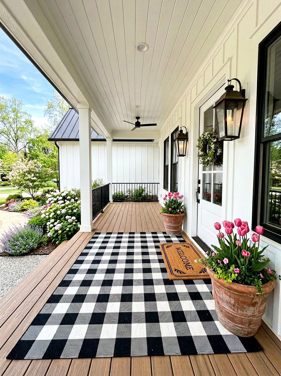 Black And White Buffalo Check Rug - 25 Spring Doormat Layering Ideas