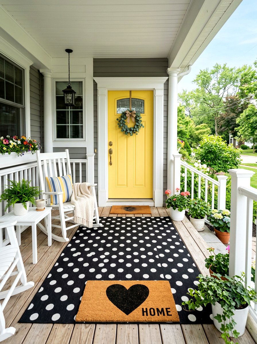 Black And White Polka Dot Rug - 25 Spring Doormat Layering Ideas