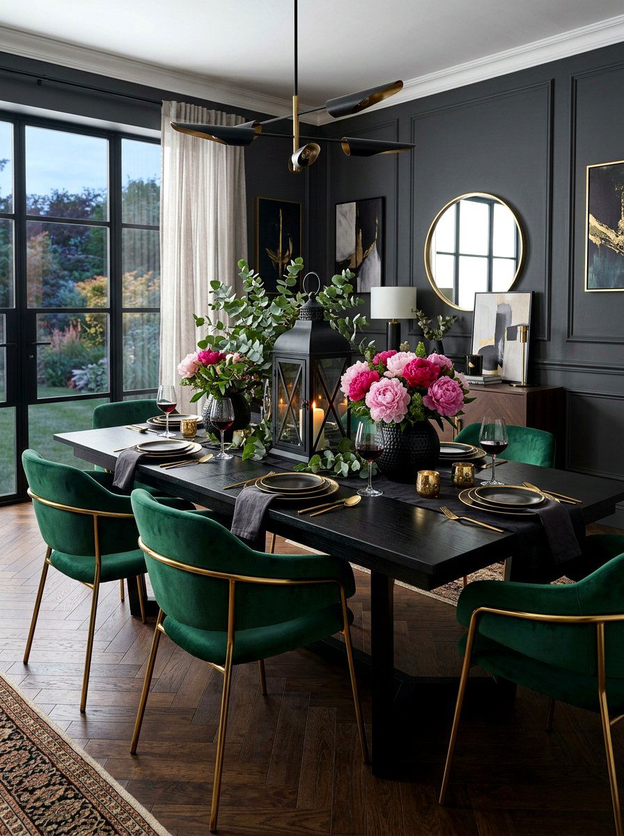 Black Lantern With Eucalyptus And Peonies - 25 Spring Lantern Centerpiece Ideas