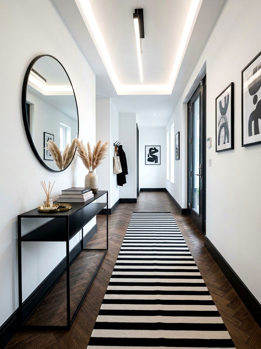 Black White Stripe Entryway - 25 Spring Striped Decor Ideas