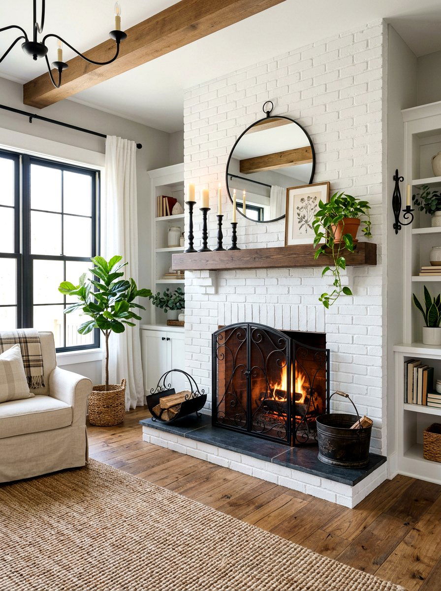 Black Wrought Iron Accents - 25 Spring Fireplace Decor Ideas