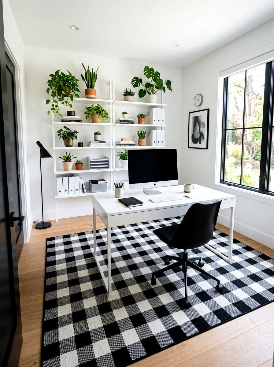 Black and white gingham home office - 25 Spring Gingham Decor Ideas