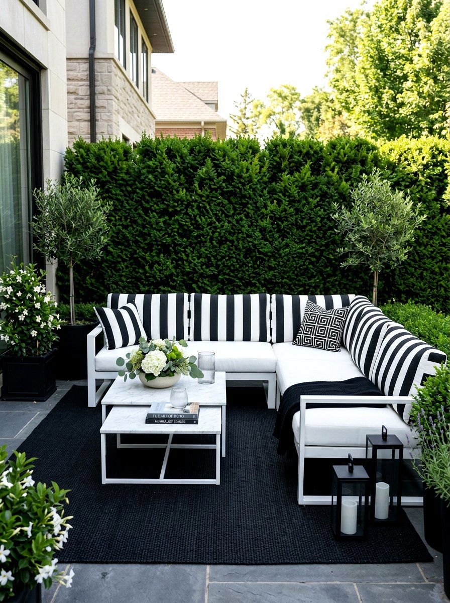 Black and white striped cushion - 25 Spring Outdoor Cushion Ideas