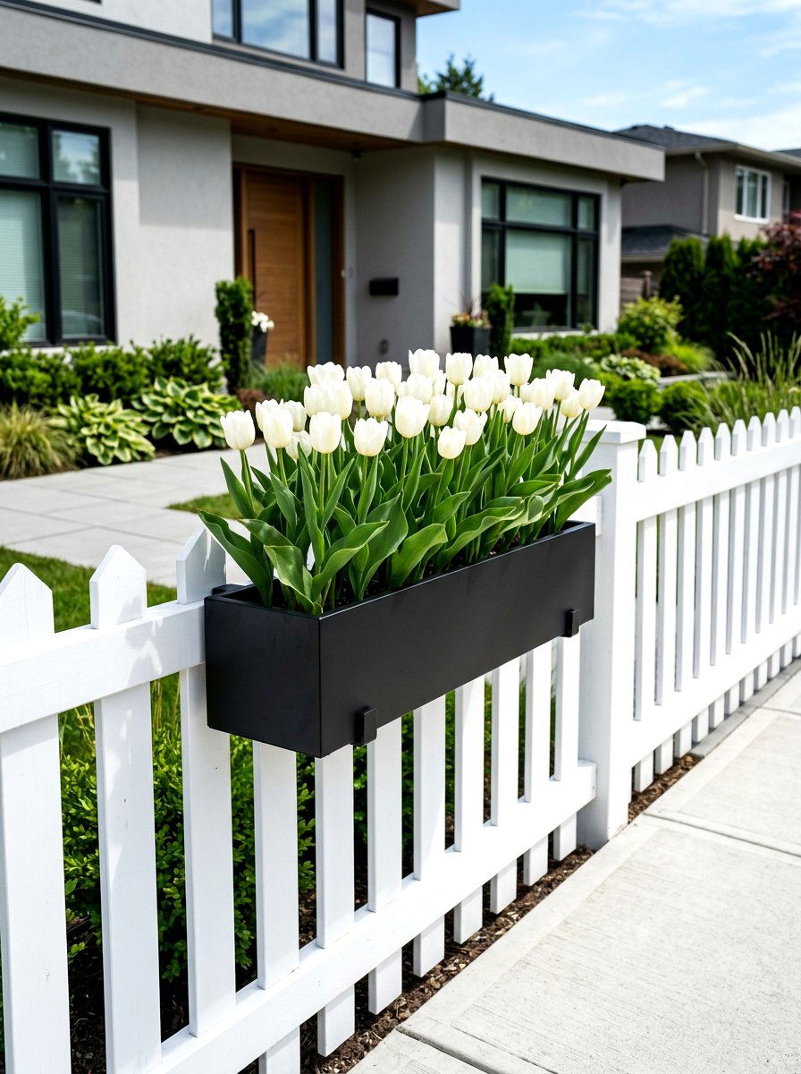 Black metal fence box - 25 Spring Picket Fence Planter Ideas