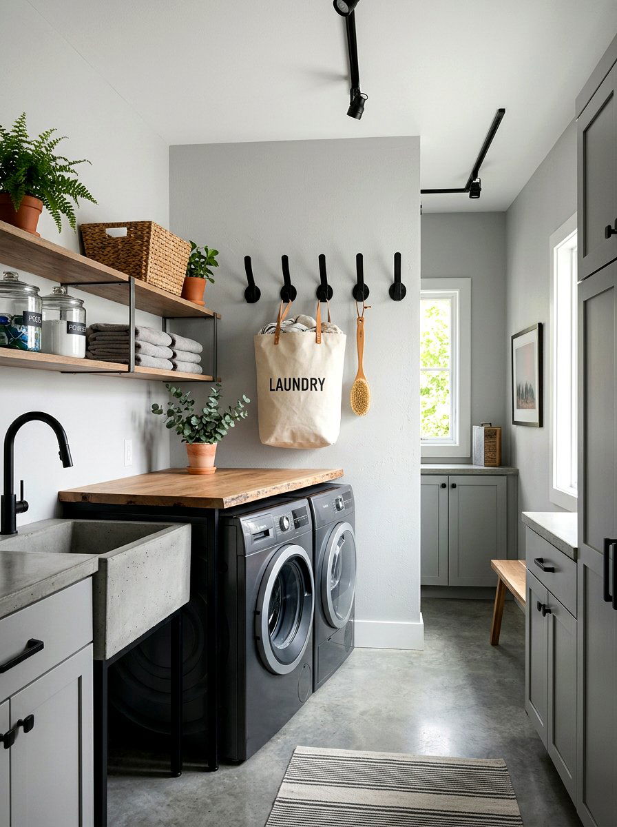 Black wall hooks - 25 Spring Laundry Room Decor Ideas
