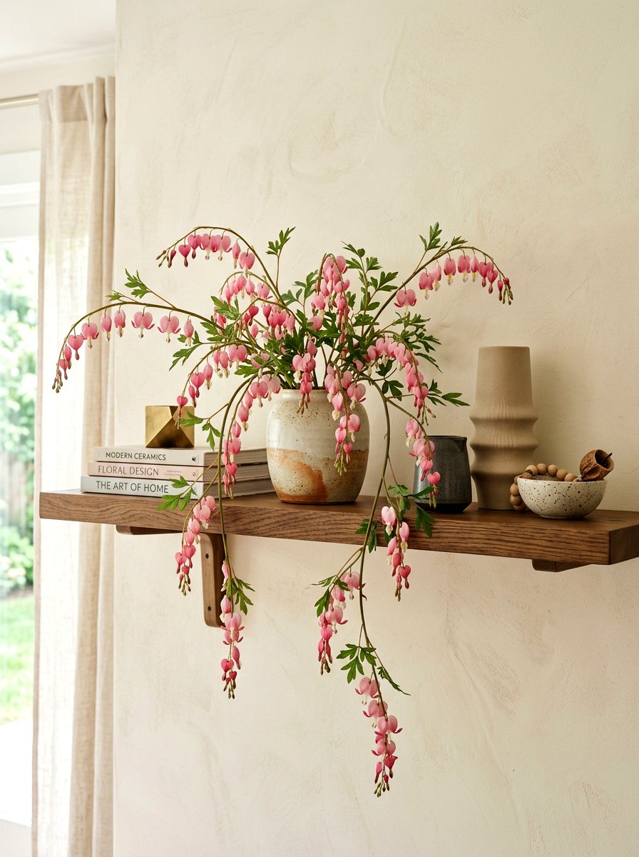 Bleeding Heart Shelving Decor - 25 Spring Silk Flower Arrangement Ideas