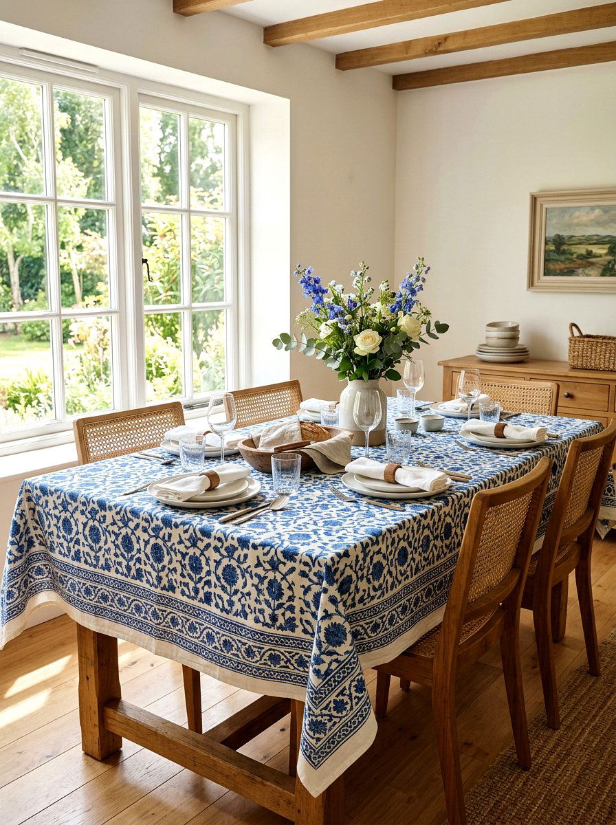 Block Print Tablecloth - 25 Spring Tablecloth Ideas
