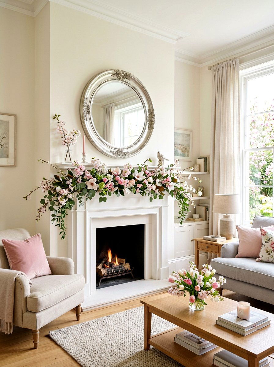 Blossom branch fireplace mantel - 25 Spring Cherry Blossom Ideas
