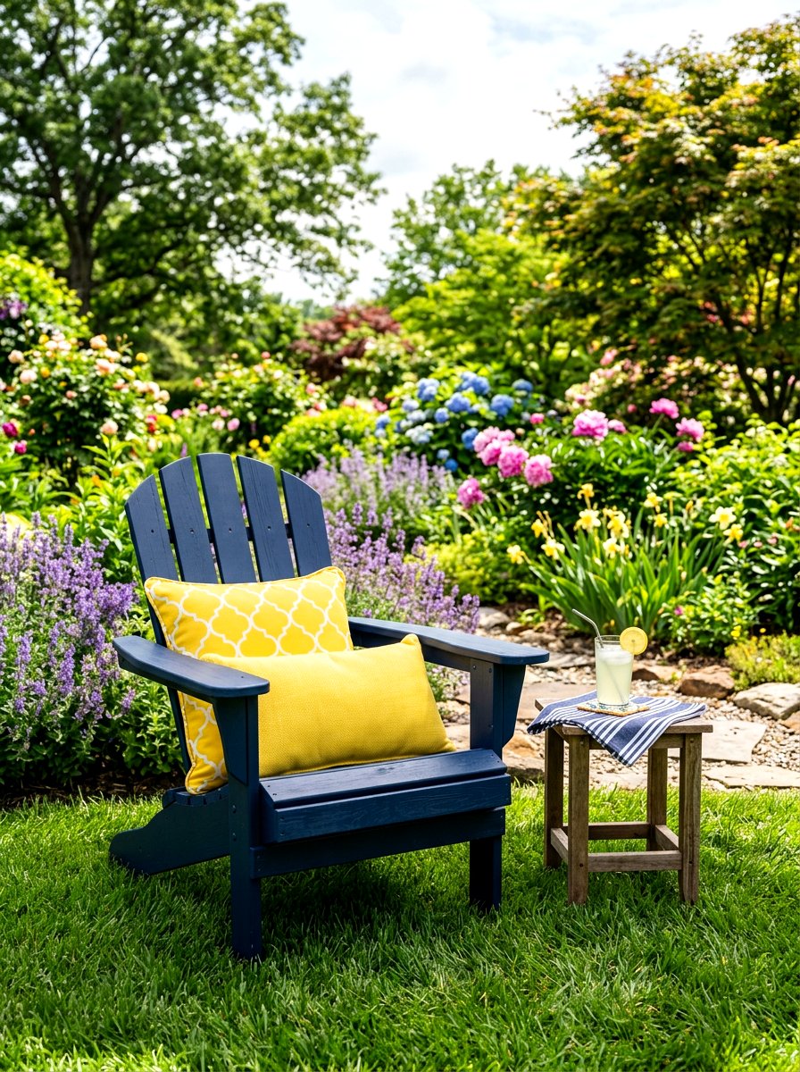 Blue Adirondack Chair With Yellow Pillows - 25 Spring Adirondack Chair Decor Ideas