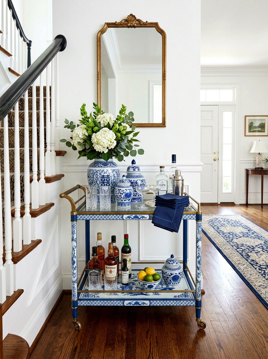 Blue And White Bar Cart - 25 Spring Bar Cart Styling Ideas