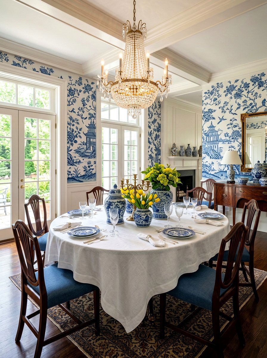 Blue And White Chinoiserie - 25 Spring Round Table Decor Ideas