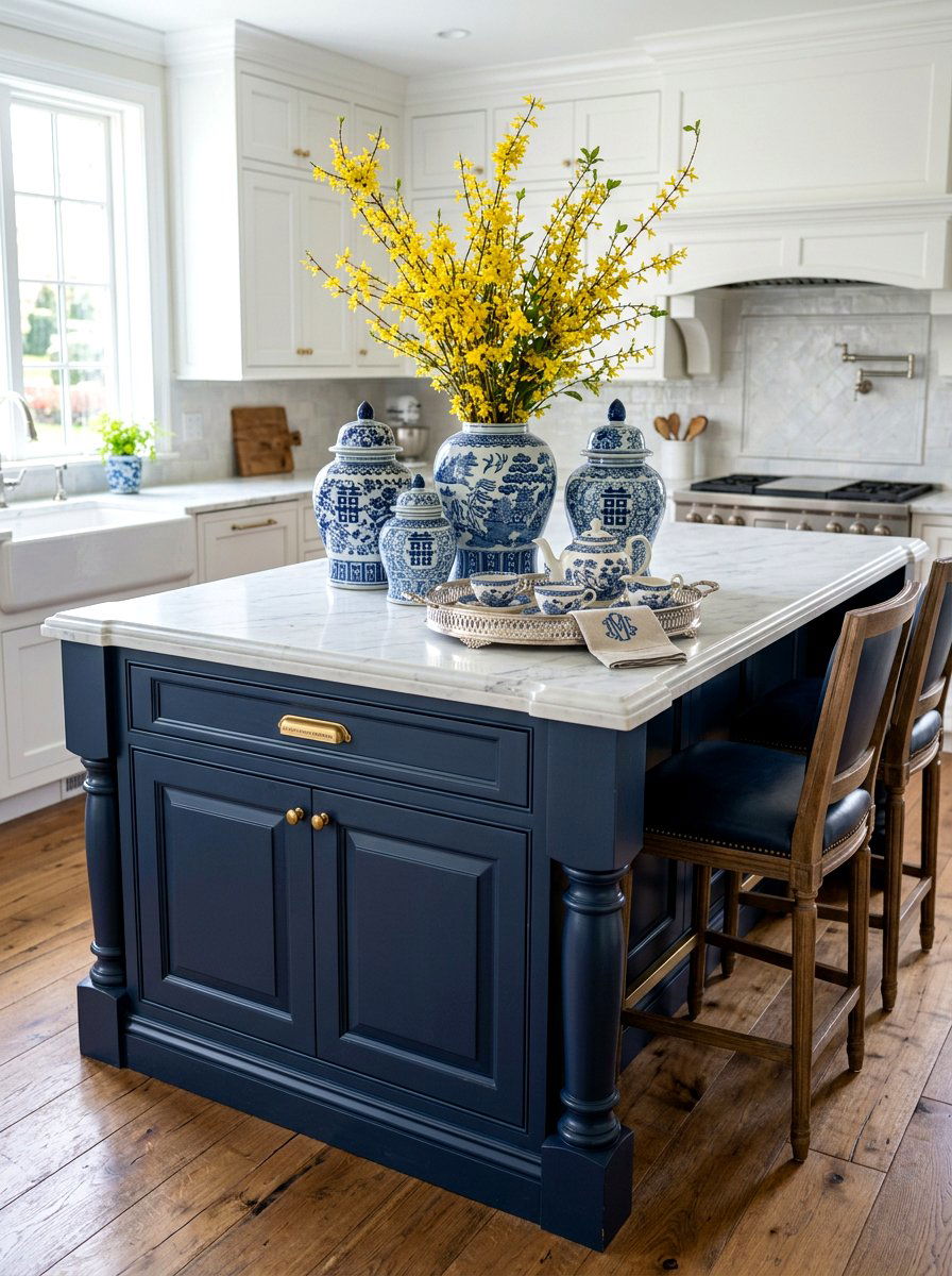 Blue And White Chinoiserie Kitchen - 25 Spring Kitchen Island Decor Ideas