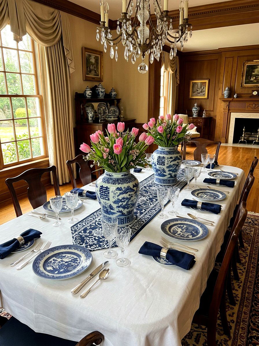 Blue And White Ginger Jars - 25 Spring Tablescape Ideas