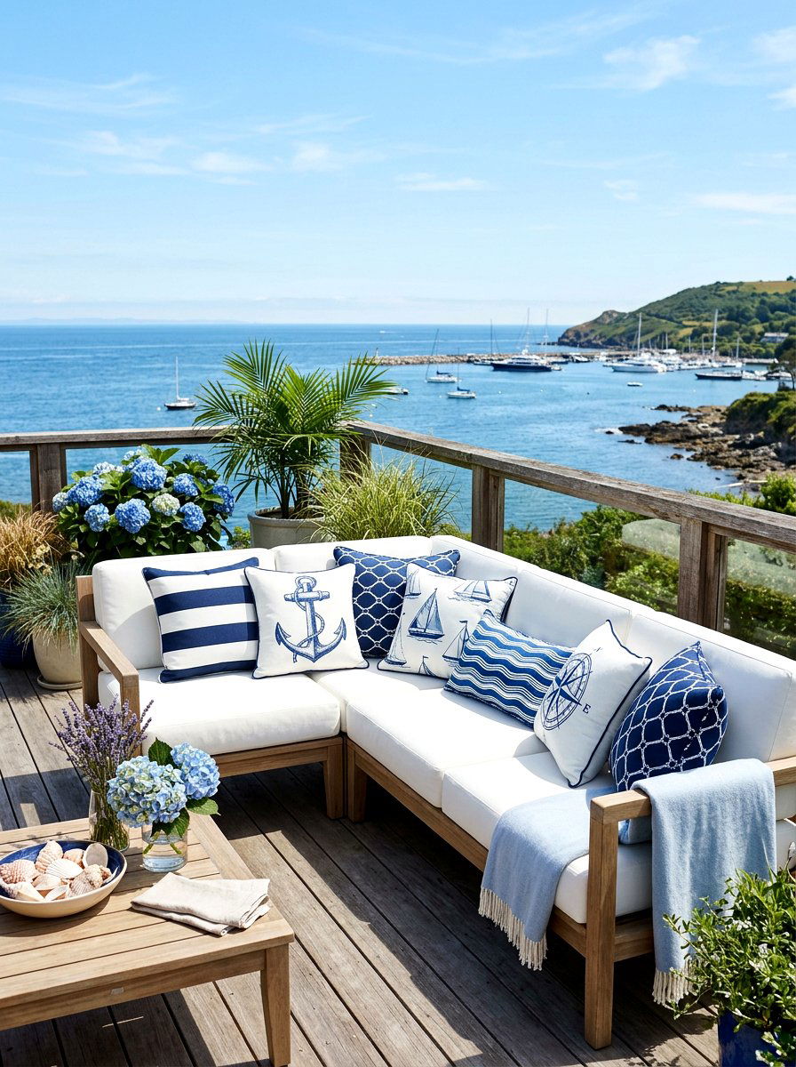 Blue And White Outdoor Pillow - 25 Spring Pool Area Decor Ideas