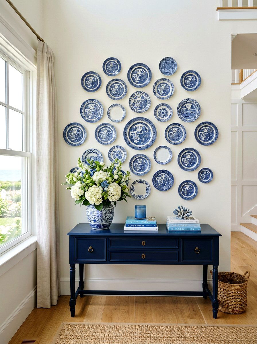 Blue And White Plate Wall - 25 Spring Plate Wall Ideas