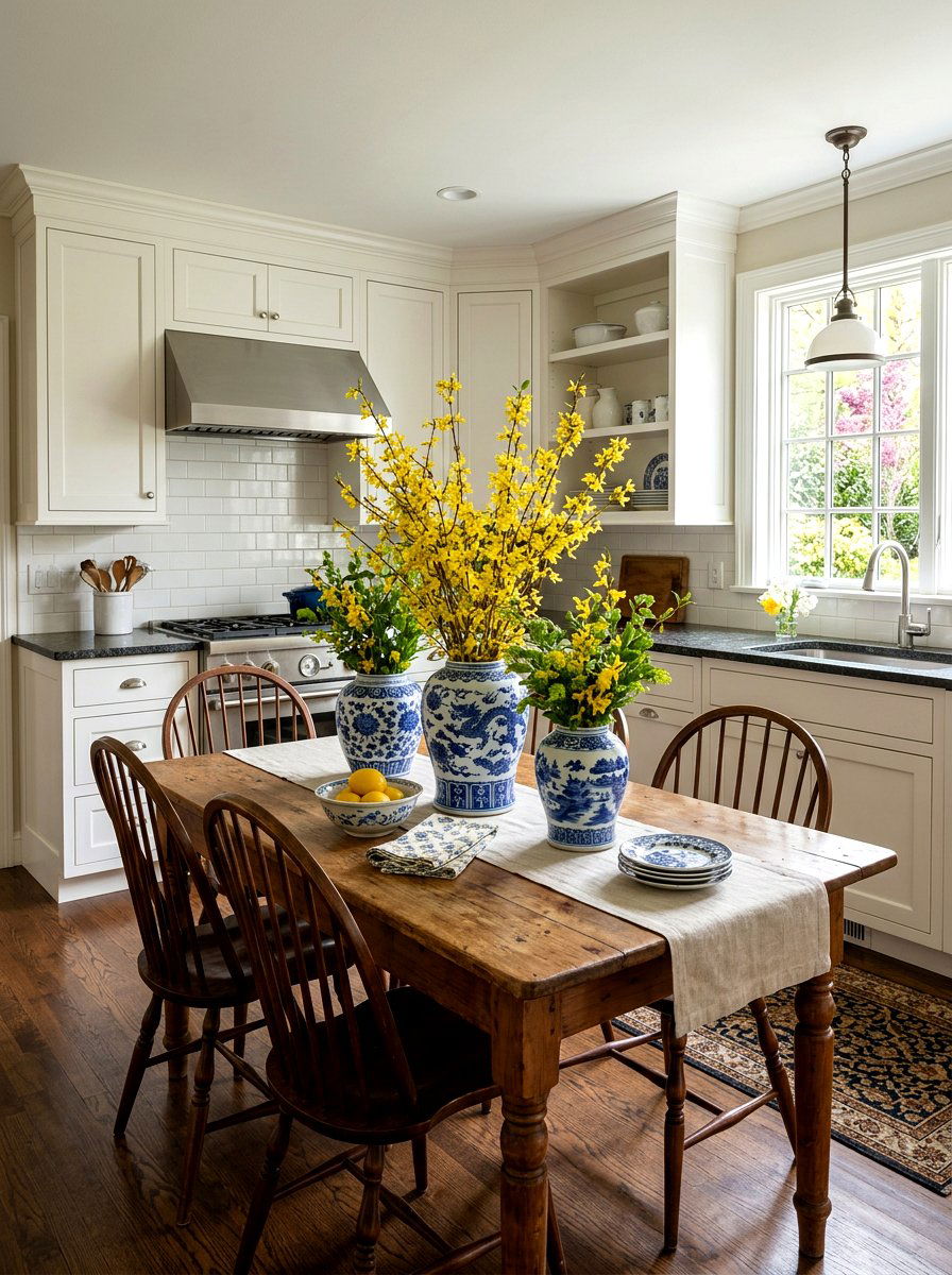 Blue And White Porcelain - 25 Spring Kitchen Table Arrangement Ideas