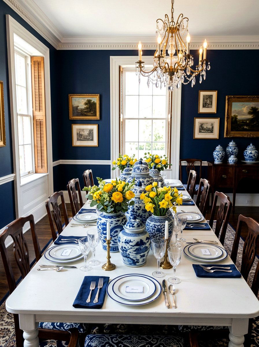 Blue And White Porcelain - 25 Spring Long Table Decor Ideas