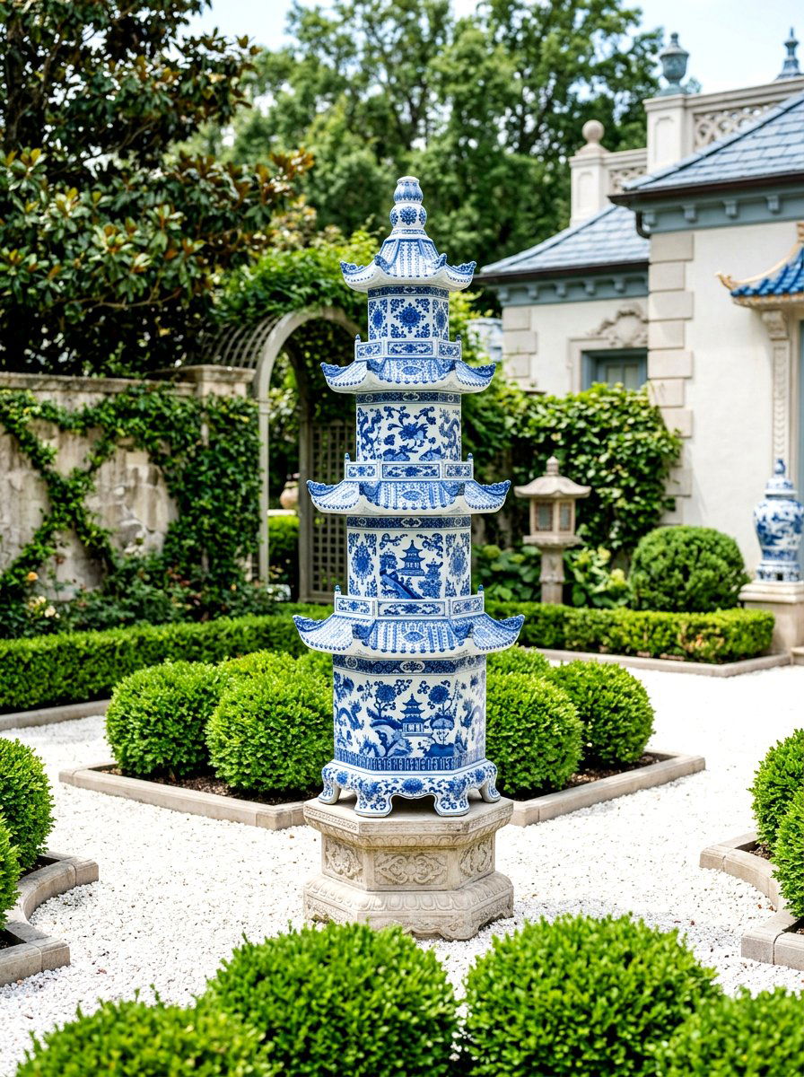 Blue And White Porcelain Style Stack - 25 Spring Clay Pot Stack Ideas