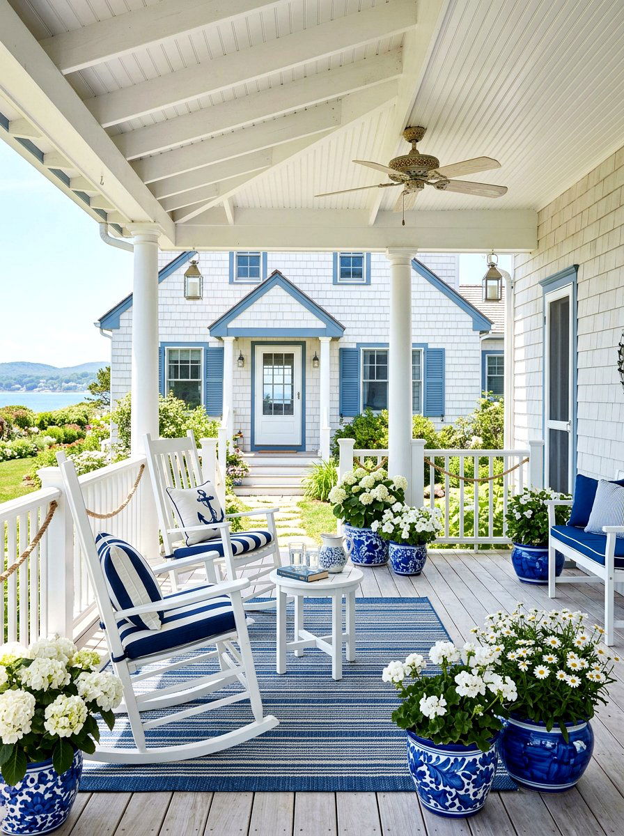 Blue And White Porch - 25 Front Porch Spring Decor Ideas