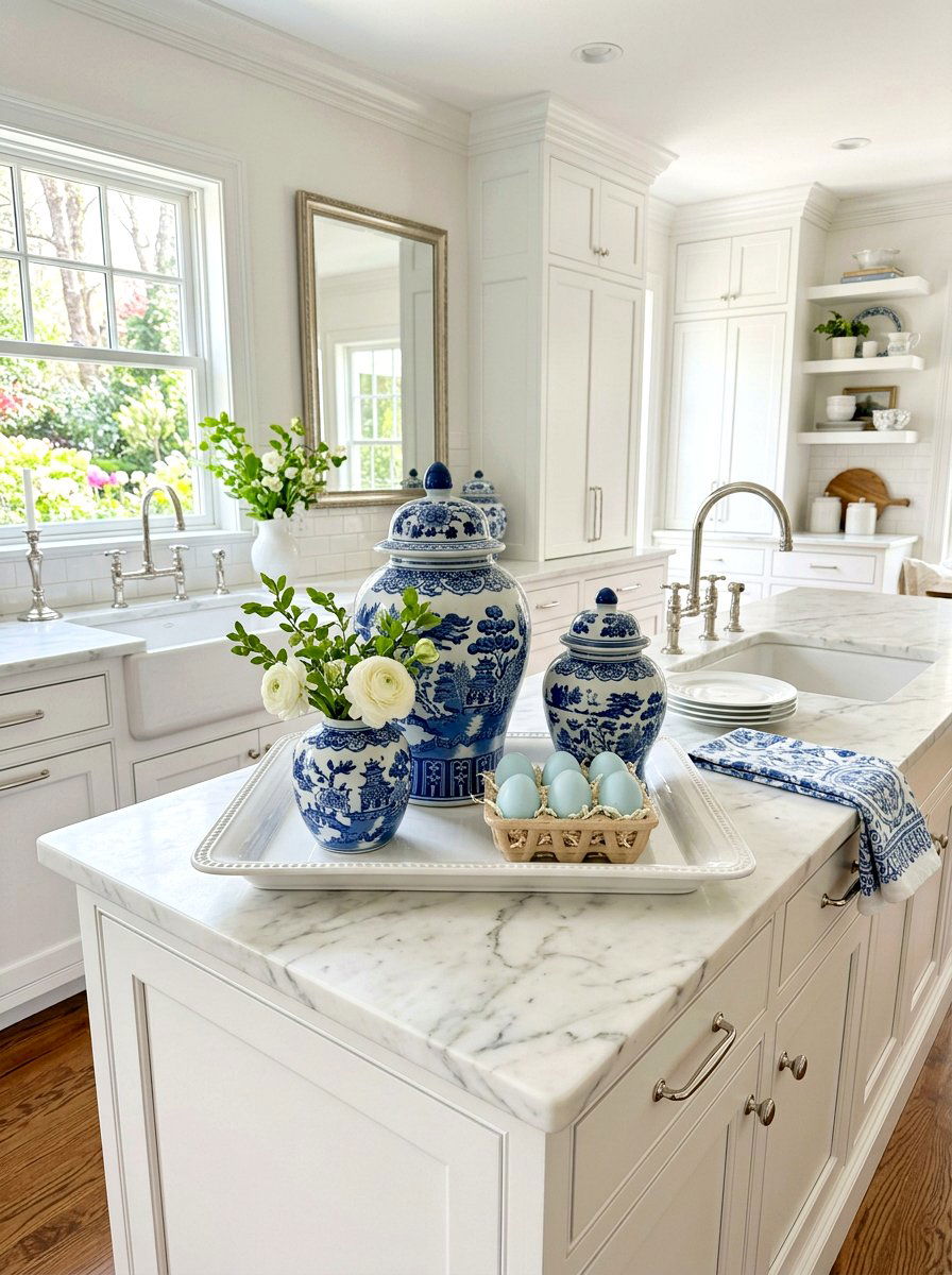 Blue And White Tray - 25 Spring Tiered Tray Ideas for Kitchen